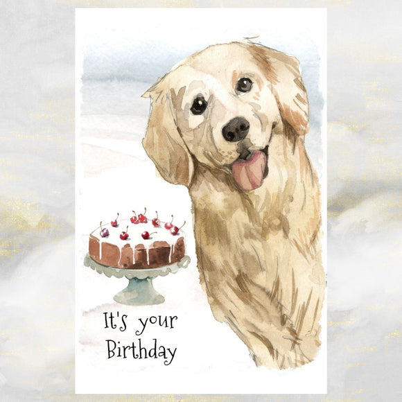 Golden Retriever Dog Birthday Card, Retriever Dog Greetings Card, Retriever Card