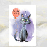 Funny Russian Blue Cat Birthday Greetings Card