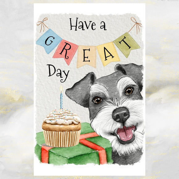 Schnauzer Dog Birthday Card, Cute Schnazuer Dog Greetings Card