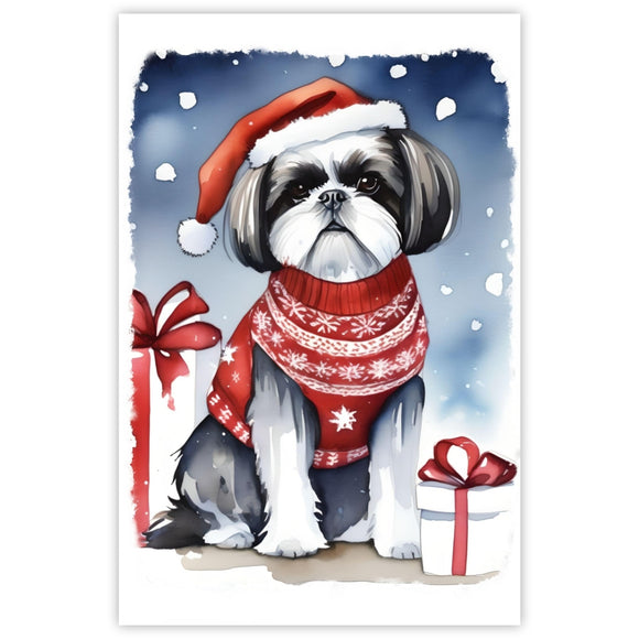 Shih Tzu Dog Christmas Jumper Greetings Card