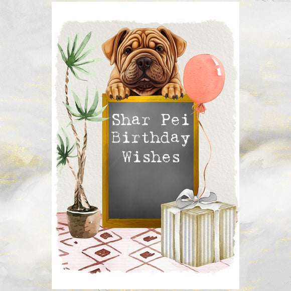 Shar Pei Dog Birthday Greetings Card