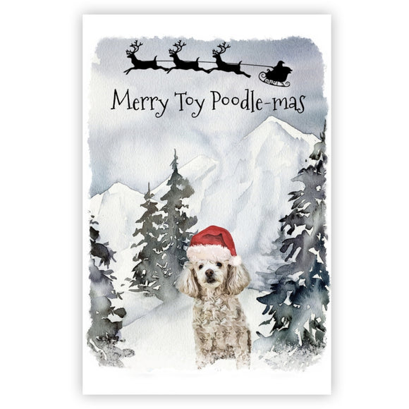 Toy Poodle Dog Christmas Card, Toy Poodle Art Christmas Card.