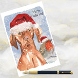 Vizsla Dog Christmas Card, Vizsla Dog, Vizsla Dog Greetings Card, Vizsla and Robin Christmas Greetings Card, Dog Christmas Card.
