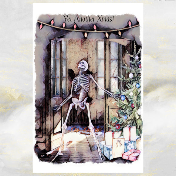 Gothic Skeleton Christmas Card, Funny Skeleton Christmas Card