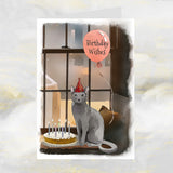 Russian Blue Cat Birthday Card