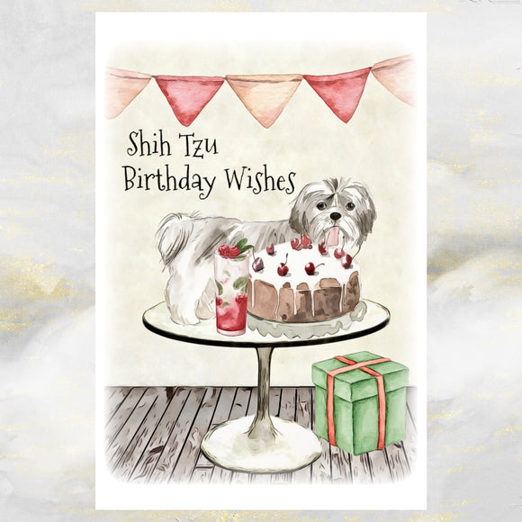 Shih Tzu Dog Birthday Card, Funny Shih Tzu Dog Greetings Card.