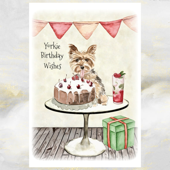 Yorkshire Terrier Dog Birthday Card, Funny YorkshireTerrier Dog Greetings Card.
