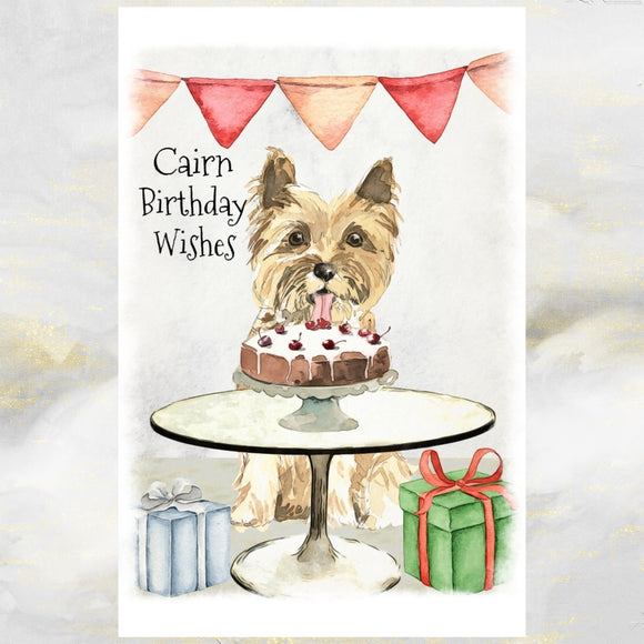 Cairn Terrier Dog Birthday Card, Funny Cairn Terrier Dog Greetings Card.