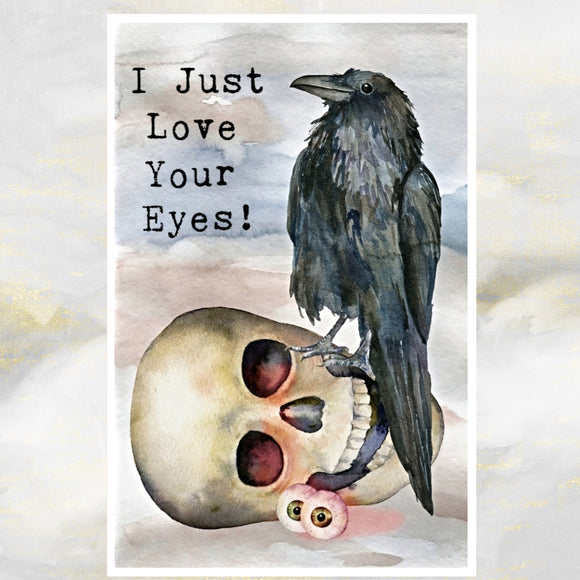 Gothic Raven and Skull Greetings Card, Gothic Humour Card, Alternative Valentine