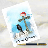 Raven Art Christmas Scene Card