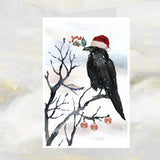 Raven Art Christmas Card, Gothic Raven Christmas Greetings Card, Goth Xmas Card.