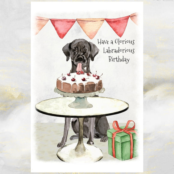 Black Labrador Dog Birthday Card, Funny Black Lab Dog Greetings Card.