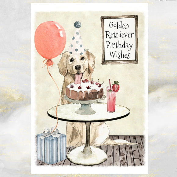 Golden Retriever Dog Birthday Card, Funny Golden Retriever Dog Greetings Card.