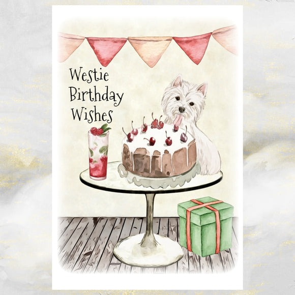 West Highland Terrier Dog Birthday Card, Funny Westie Dog Greetings Card.